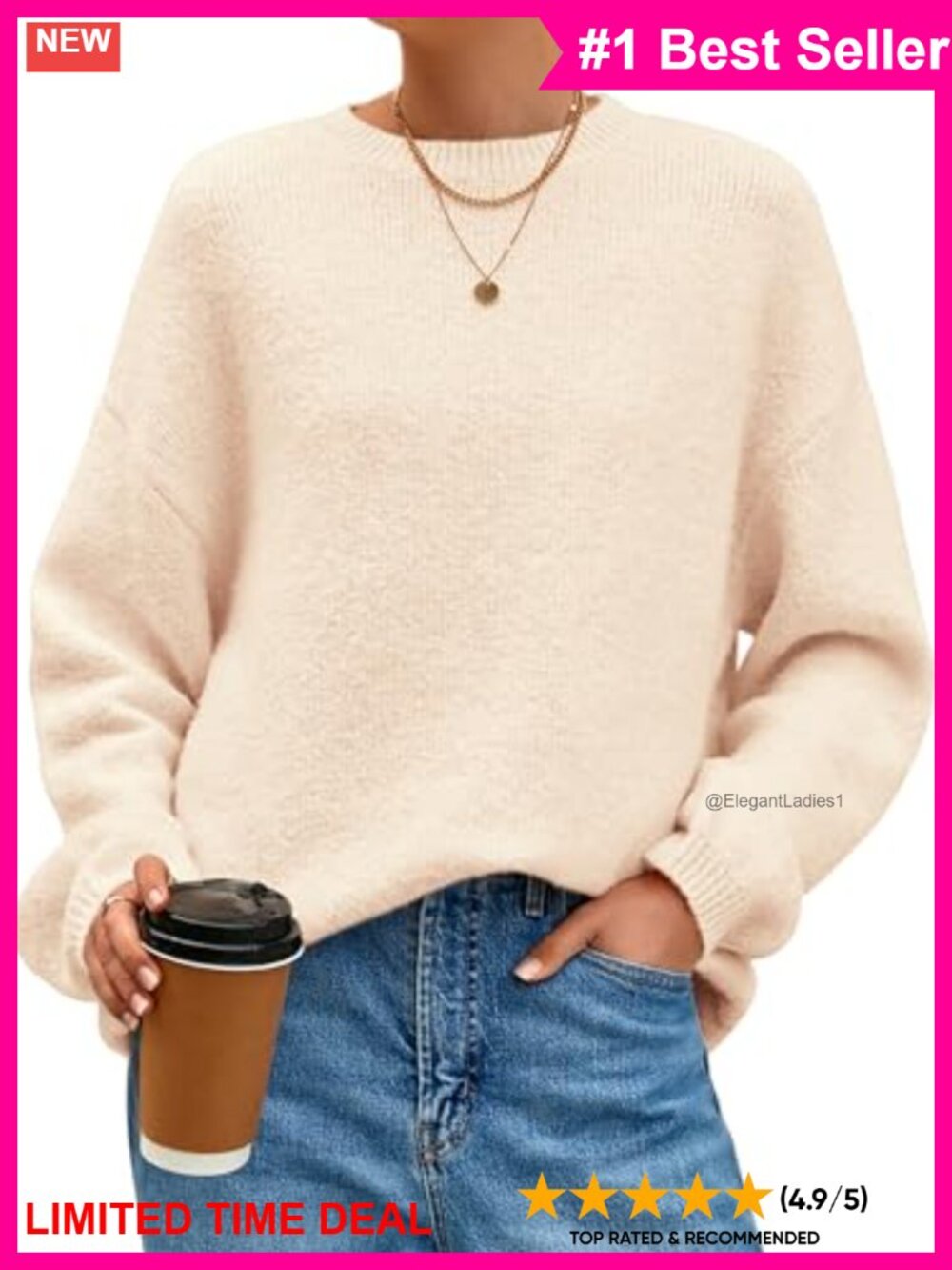 Fuzzy Long Sleeve Chunky Oversized Crew Neck Pullover Sweater